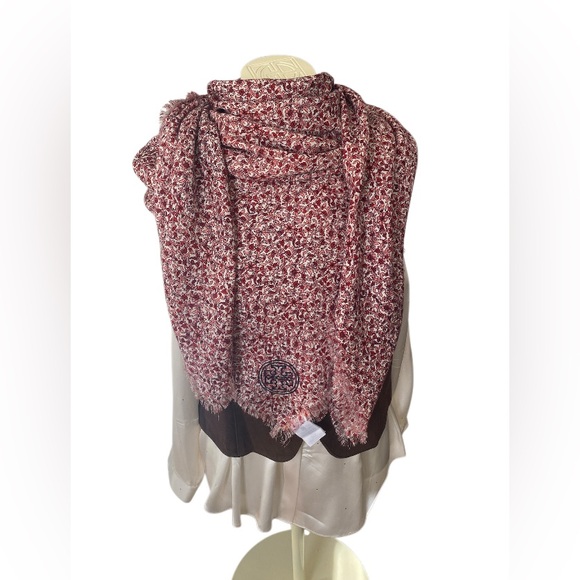NWOT Tory Burch Red and White Women's Scarf wool and silk large size 52”x52” - Picture 1 of 8